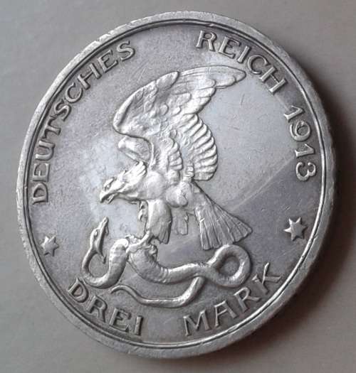 1913 German States Prussia silver 3 Mark (100 yrs Napoleon Defeat)