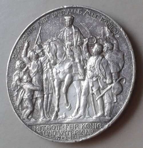 1913 German States Prussia silver 3 Mark (100 yrs Napoleon Defeat)