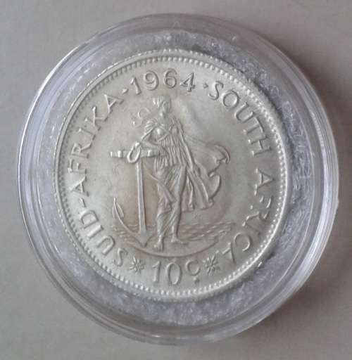 Almost uncirculated 1964 Republic silver 10c in capsule