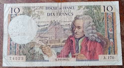 1965 France 10 Francs note