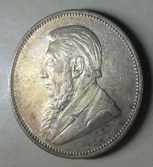 Lustrous 1896 ZAR Kruger silver 2 Shillings in XF+