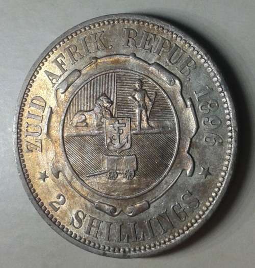 Lustrous 1896 ZAR Kruger silver 2 Shillings in XF+