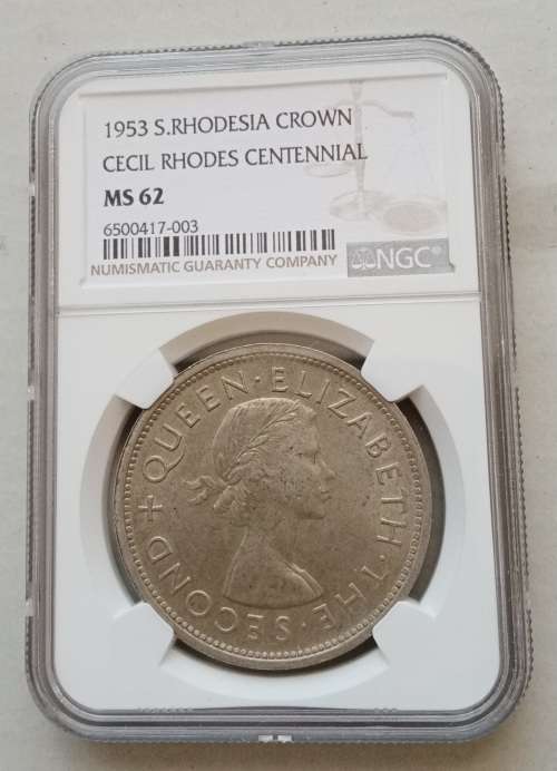 1953 Southern Rhodesia silver crown (Rhodes Centennial) NGC MS62