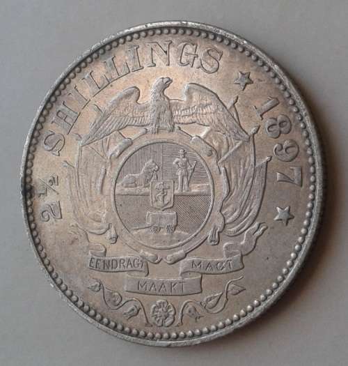 Encapsulated 1897 ZAR Kruger silver 2 1/2 Shillings in XF