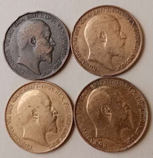 Lot of x4 British 1/2 pennies in sequence (1902-1905)