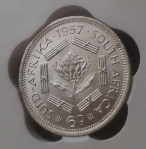 1957 Union silver sixpence SANGS MS62