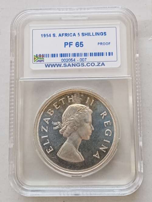Scarce 1954 Union silver 5 Shillings SANGS PF65 (Proof)