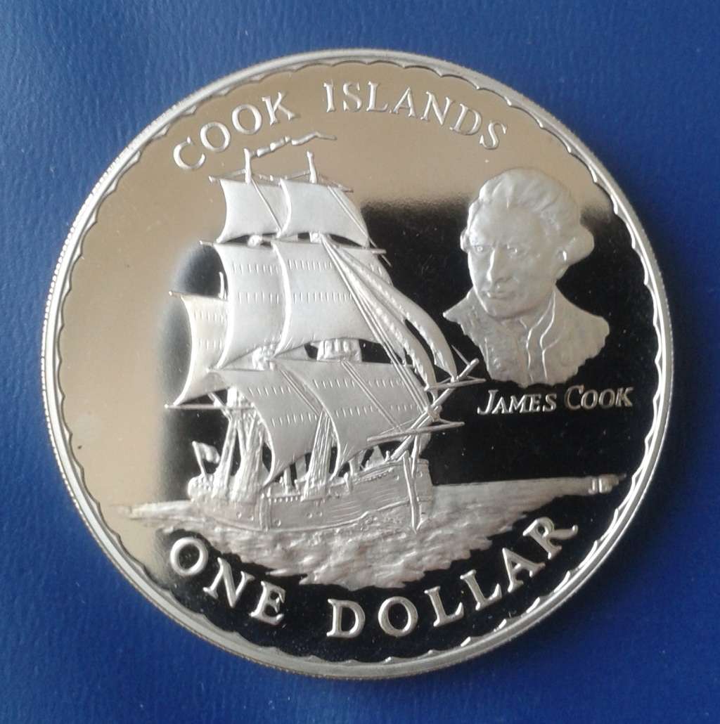 Scarce 1970 Cook Islands proof nickel dollar in case (Cook Bi-Centenary)