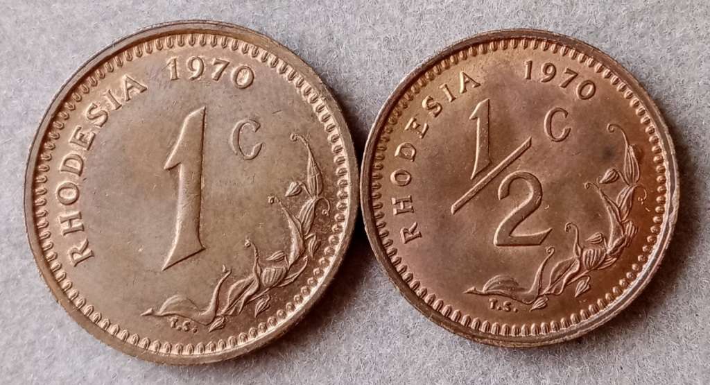 1970 Rhodesia uncirculated 1c and 1/2c set