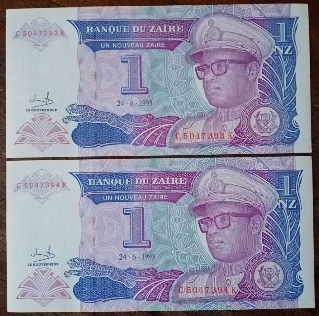 1993 Zaire uncirculated 1 Nouveau set in sequence