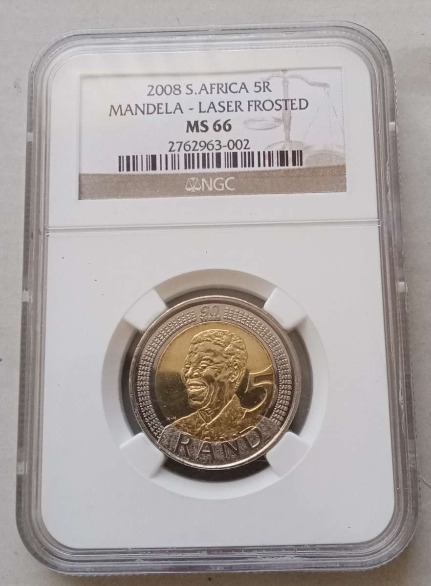 Scarcer 2008 Mandela 90th bday R5 NGC MS66 (Laser Frosted)