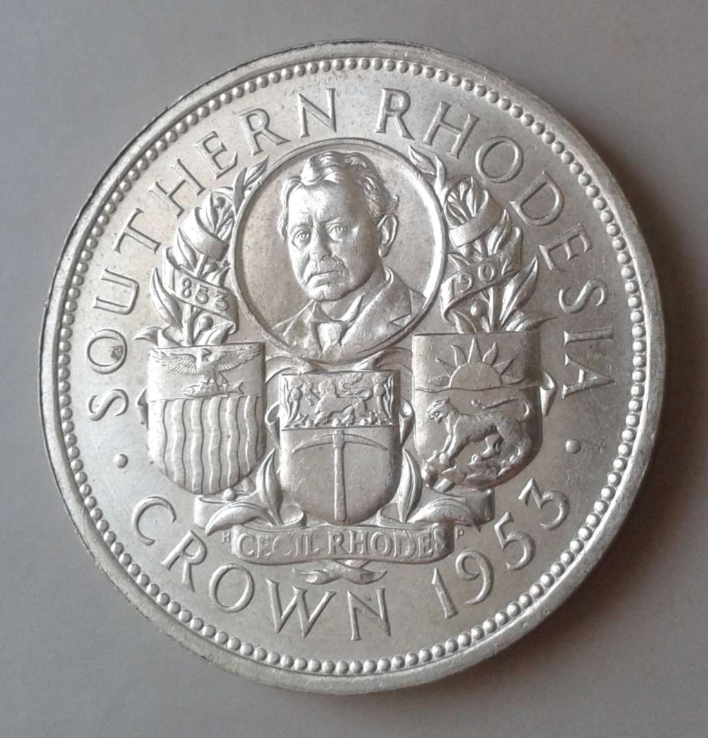 1953 Southern Rhodesia silver crown (Cecil Rhodes) in uncirculated