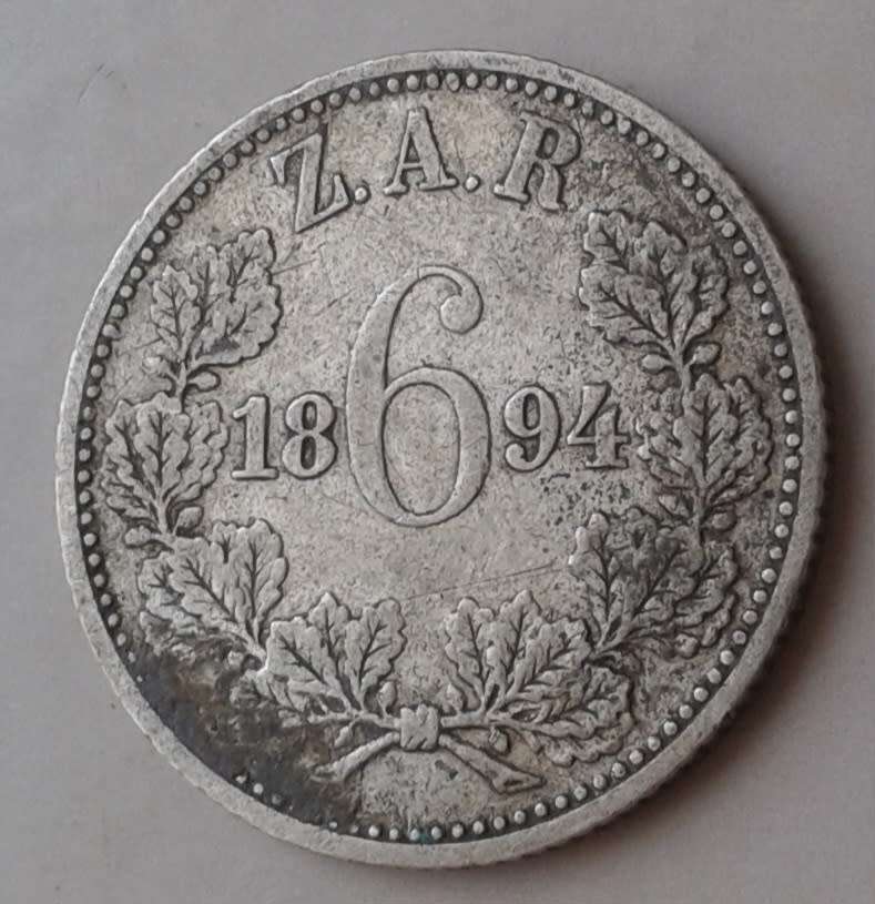 1894 ZAR Kruger silver sixpence
