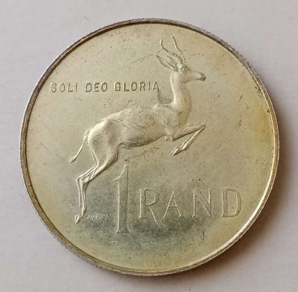 1967 Afrikaans republic proof silver R1 (Toned)