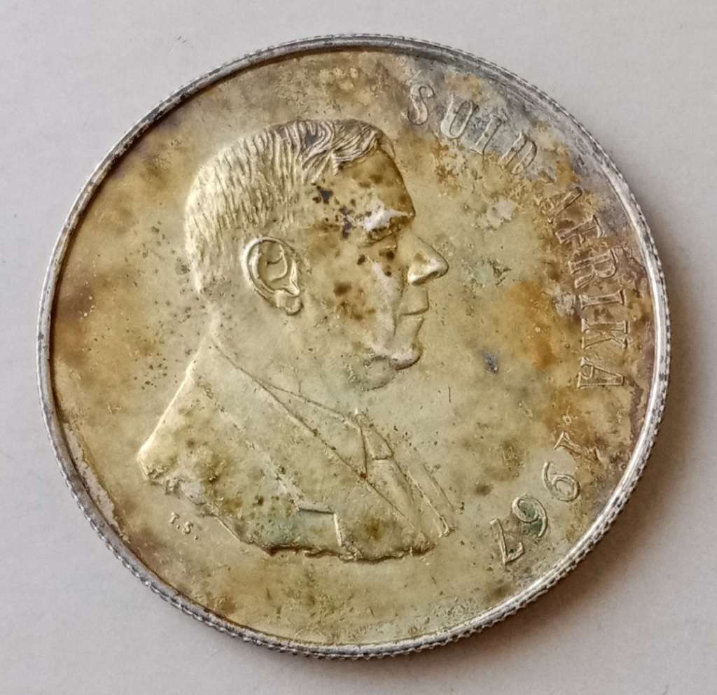 1967 Afrikaans republic proof silver R1 (Toned)