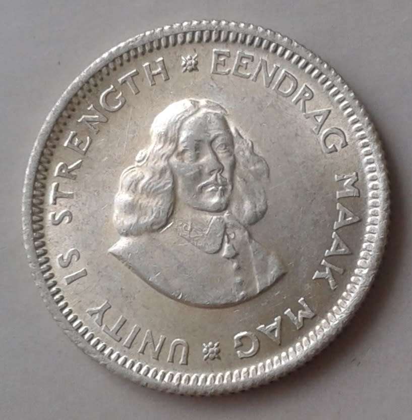 Uncirculated 1964 van Riebeeck silver 5c.
