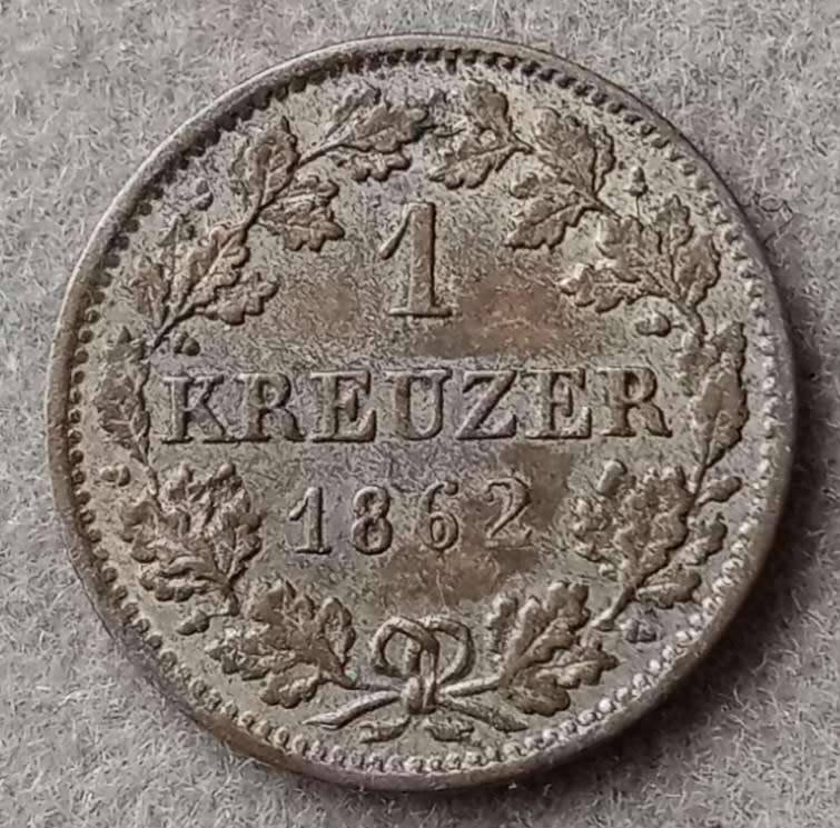 1862 German States Hesse - Darmstadt silver 1 Kreuzer