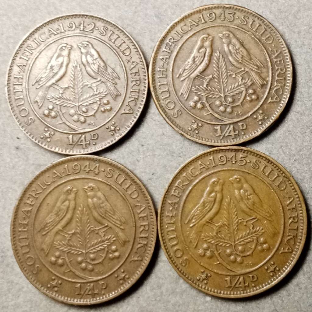 1942-1945 Union 1/4 penny set in sequence