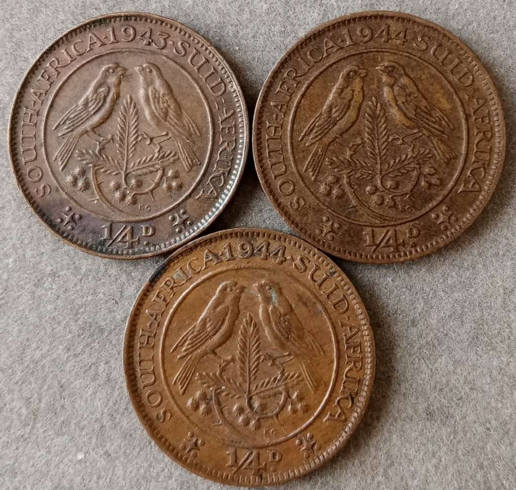 1943 and x2 1944 Union 1/4 Pennies