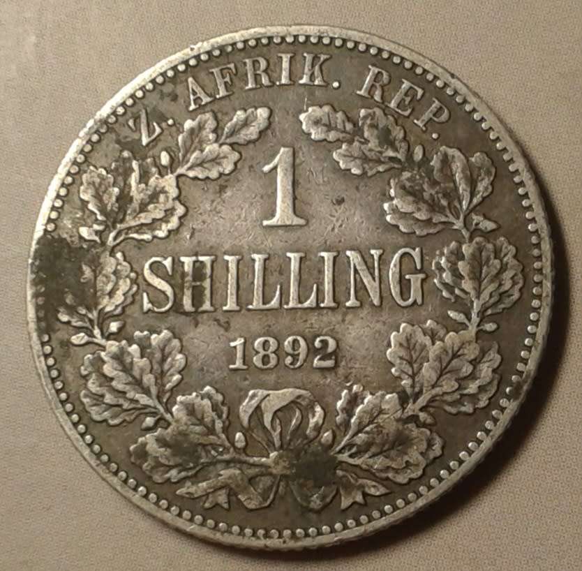 1892 ZAR Kruger silver shilling in VF.