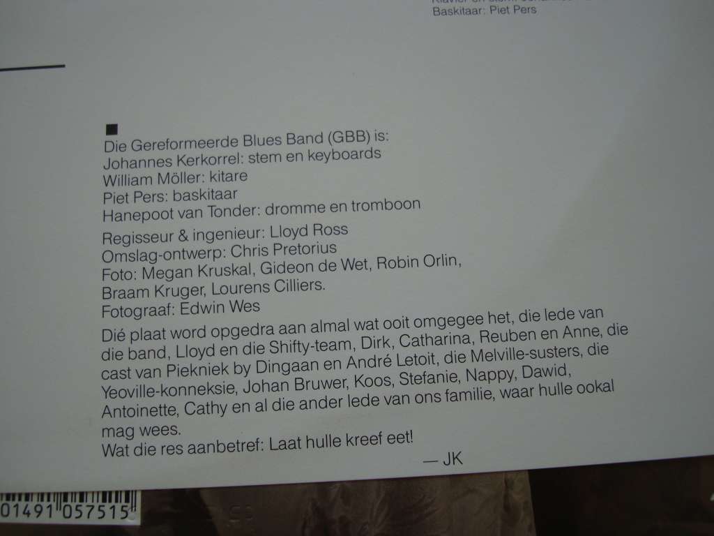 Johannes Kerkorrel en die Gereformeerde blues Band - Eet Kreef! LP