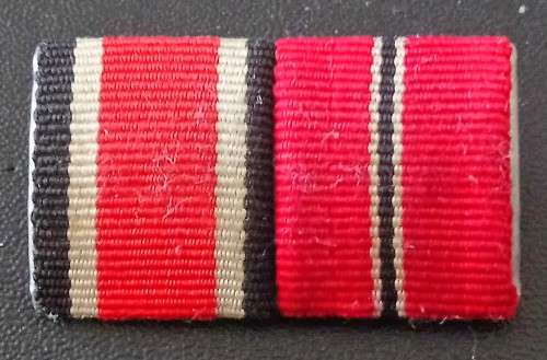 ORIGINAL GERMAN WW2 MEDAL BAR - IRON CROSS (2ND CLASS) / EASTERN FRONT MEDAL