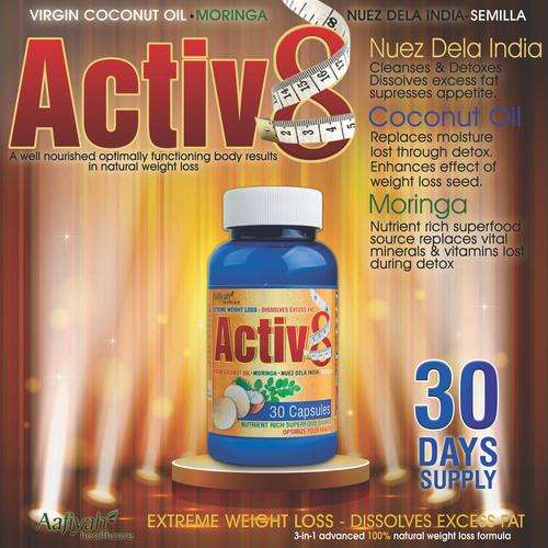 Activ8 30xCaps 3-in-1 Extreme Natural Weightloss. Nuez dela India Semilla.Coconut Oil.Moringa