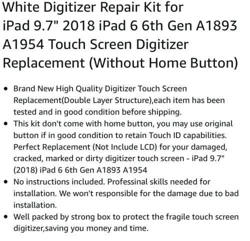 White Digitizer Repair Kit for iPad 9.7` 2018 iPad 6th Gen touch screen replacement kit + tools