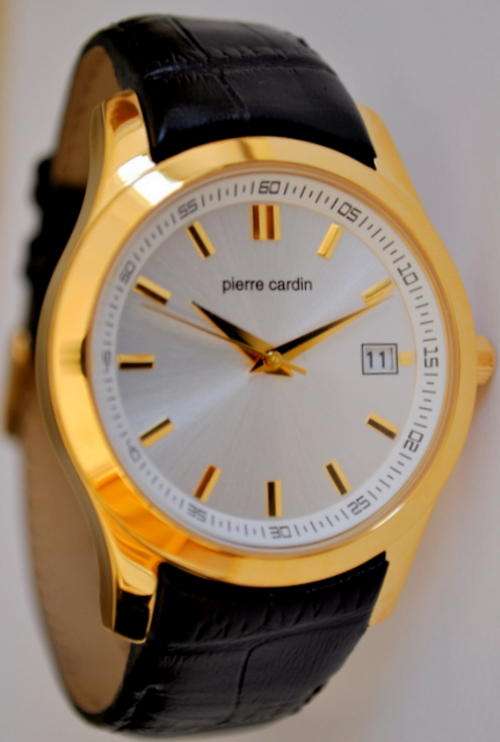 *BRAND NEW* Pierre Cardin Men's Dress Black Leather Watch & Gold Casing-Date Window *P251408*