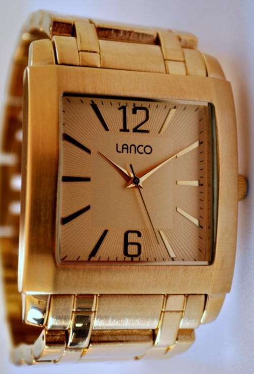 Brand New Lanco Gold Stainless Steel Square Mens Watch 1268495 Sophisticated and Masculine