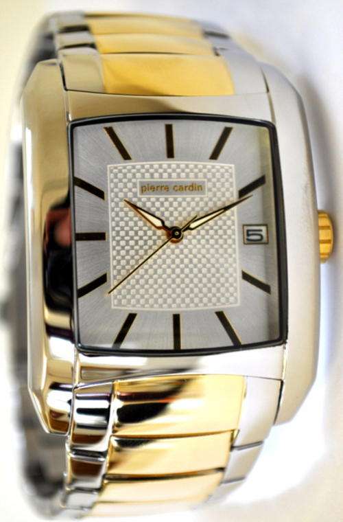 *BRAND NEW* Pierre Cardin Men's Dress Two-Tone Stainless Steel Watch Rectangular Dial P456381