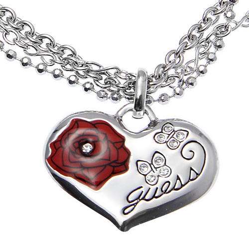 *Brand New* Guess Ladies Chain Necklace with Heart Pendant with Crystals *Stunning*