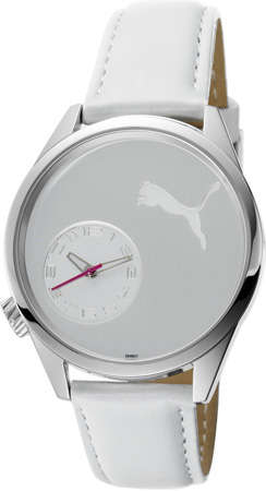 BRAND NEW  PUMA Women's  Blink Silver Watch with White Leather Band and Seconds Hand PU102462001