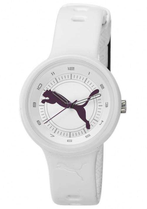 BRAND NEW Puma  Big  Purple Cat White Dial Women's watch  with Polyurethane White Strap PU910682008