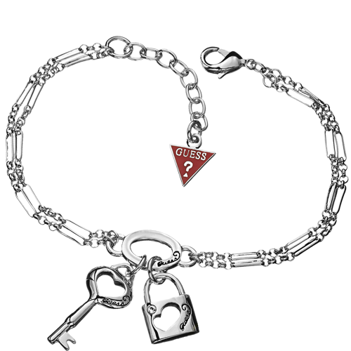 *Brand New* Guess Ladies Silver Bracelet with Lock and Key Pendant UBB81049  *Stunning*