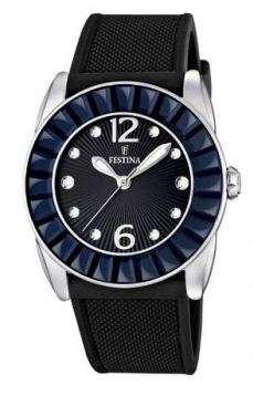 *Brand New* Festina Ladies Black Rubber Watch with Stone Bezel F165408  *Stunning*