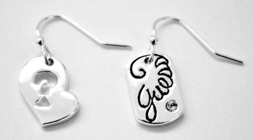 *Brand New*Guess Ladies Stainless Steel Tag and Heart Earrings   *Stunning*