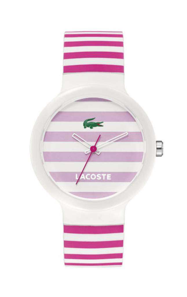 *BRAND NEW* Lacoste GOA Striped Dial Pink and White Strap Unisex Watch 2020001*Fun and Unique*