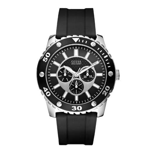 BRAND NEW GENUINE Guess Gents Chronograph Black Rubber Strap Watch with Day-Date function *STUNNING*
