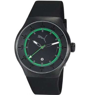 BRAND NEW  PUMA Men's Sport Watch with Black Polyurethane Band and Black and Green Dial  PU102551002