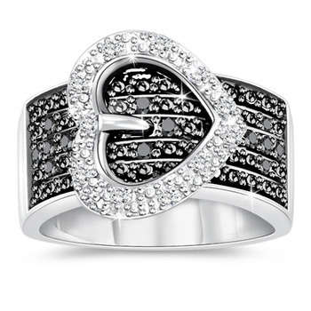 BRAND NEW GENUINE Magnificent 1/4 CT Black & White Diamond Buckle Ring in Sterling Silver