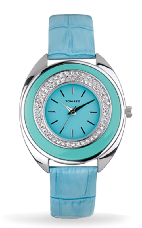 *Brand New* Tomato Ladies Blue Leather Strap &Stainless Steel Case with Crystals *Enchanted*