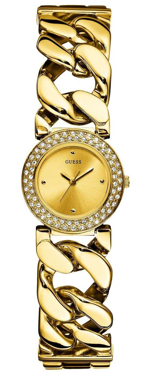 BRAND NEW Guess Ladies Jazz Gold Chain Bracelet Watch with Crystals *CLASSY Timepiece*