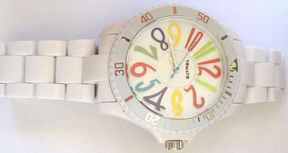 *BRAND NEW* TOMATO Ladies White Round Dial Watch -multicoloured markings*Two Year  Warranty*