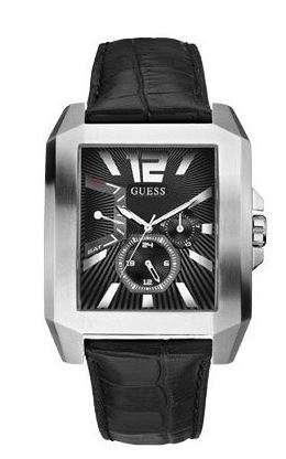 BRAND NEW GUESS MENS CHRONOGRAPH WATCH WITH BLACK LEATHER CROC STRAP **STUNNING MODEL**