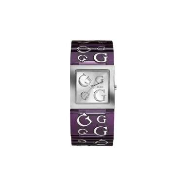 BRAND NEW GUESS LADIES TIMELESS SILVER DIAL PURPLE RESIN BANGLE WATCH**STUNNING MODEL**