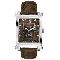 BRAND NEW GUESS MEN'S 'Linear' Watch Day/Date Brown leather strap **STUNNING MODEL**