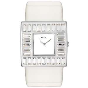 BRAND NEW LADIES GUESS? Women's W11524L4 Crystal Accented White Patent Leather Watch