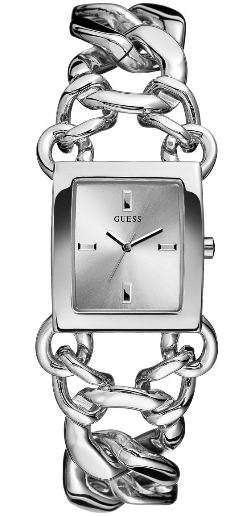 BRAND NEW Guess Ladies Twisted Silver Dial Silver Chain Bracelet Watch W11529L1**STUNNING MODEL**