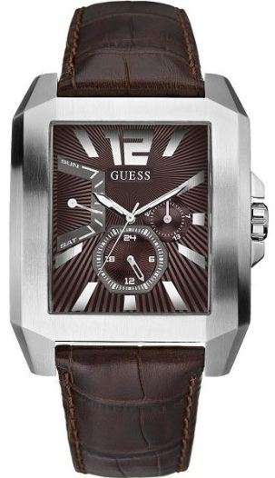 BRAND NEW GUESS Men's Dress Steel Series brown leather strap,calender display  water resistant